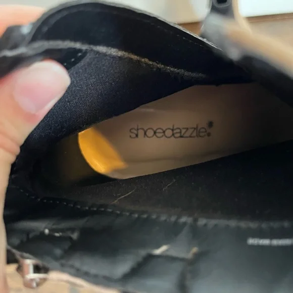 Shoe Dazzle Diane Tan Cream Black Heeled Boots booties size 9 zipper suede - Picture 9 of 10